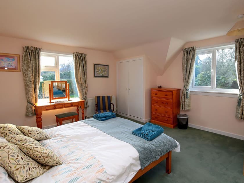 Double bedroom (with infants’ cot) and dual aspect views  | Mountain Cross, Gatehouse of Fleet, Kirkcudbright