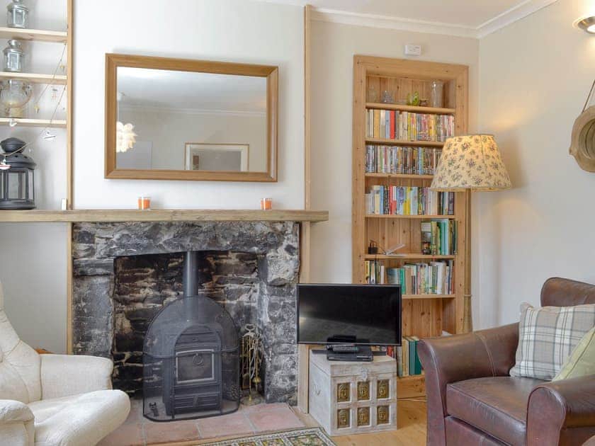 Stylish living room with wood burner | Mill Street, Drummore, near Stranraer