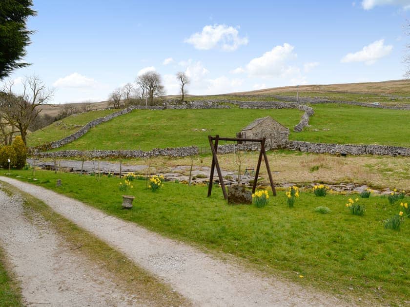 Children’s play area and the lovely countryside | East House Farm and Wood’s Barn, Beckermonds, near Kettlewell