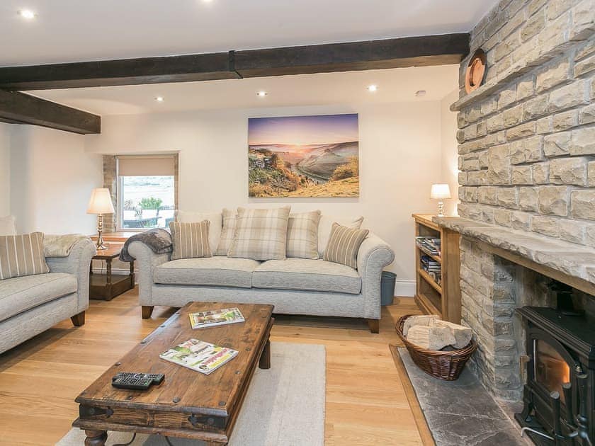 Living room with log burner | Manor Cottage, Wardlow, near Buxton