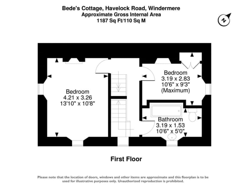 Floor plan of first floor | Bede’s Cottage, Windermere