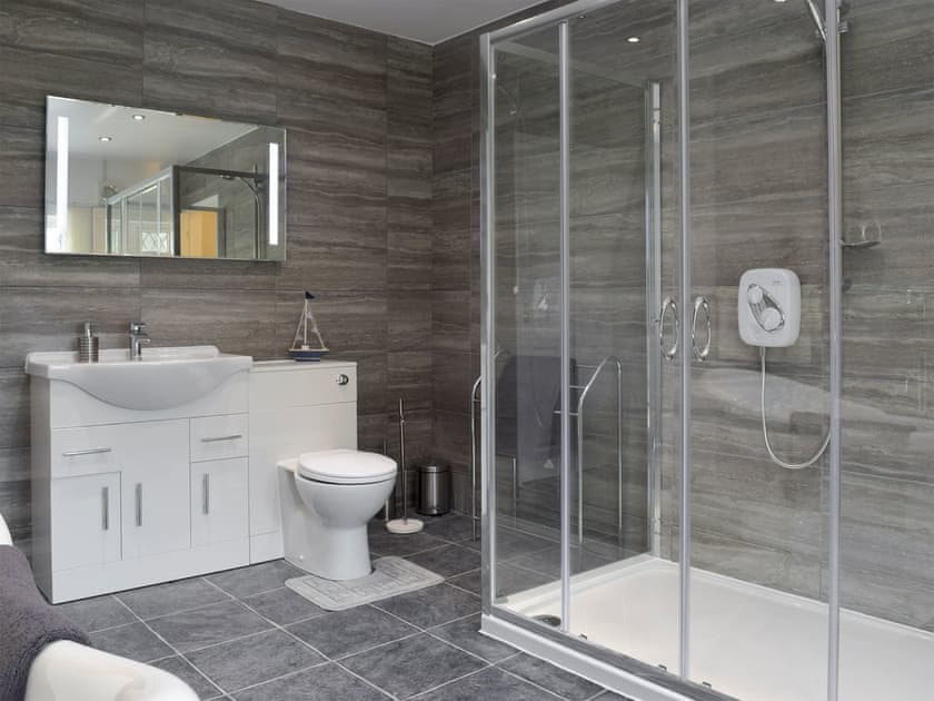 Family bathroom with large shower cubicle and free standing bath | Green Haven, Narberth
