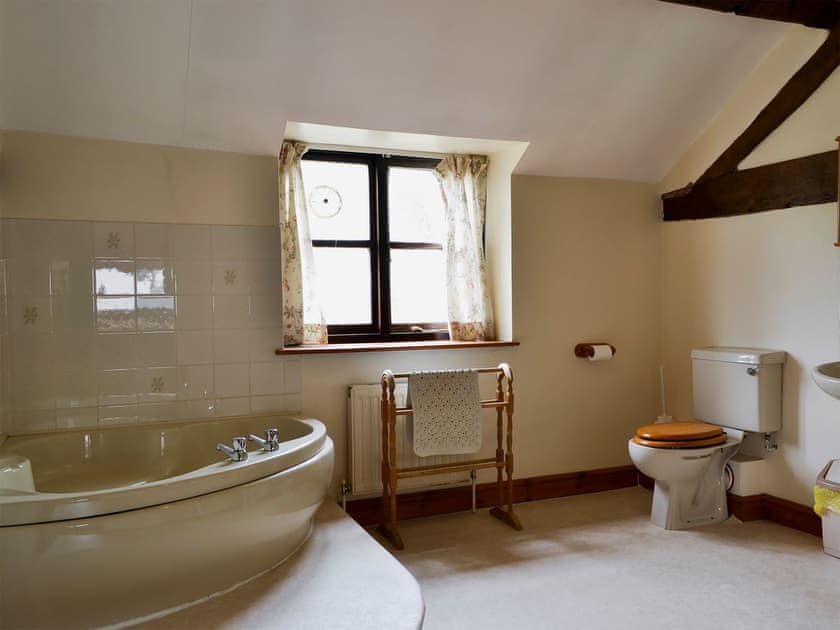 Large bathroom with corner bath and seperate shower | Halford Big Barn, Craven Arms