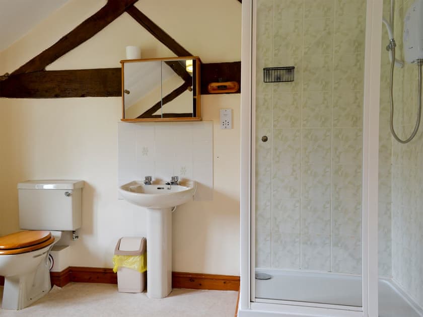 Large bathroom with corner bath and seperate shower | Halford Big Barn, Craven Arms