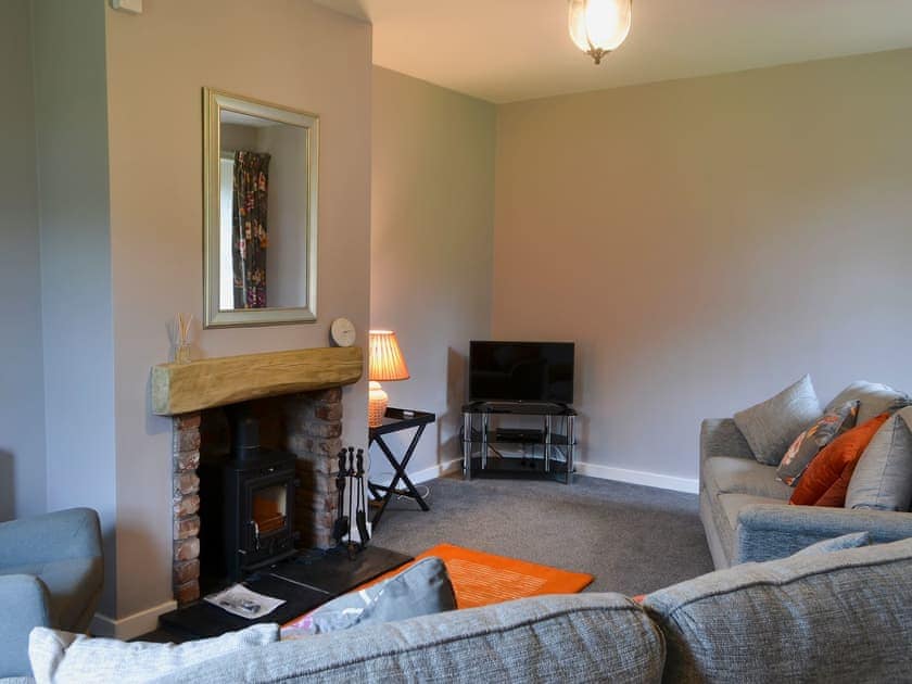 Comfy living room with wood burner | Perch Hall Cottage, Johnston Bridge, near Lockerbie