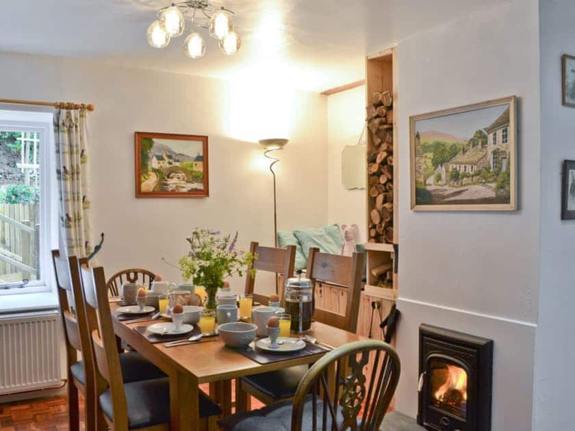 Dining room with wood burner | Burrills View, Horderley, near Craven Arms