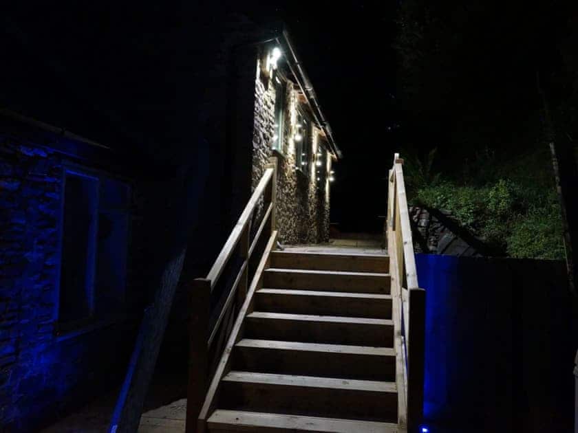 Steps to Driveway lit at night | Burrills View, Horderley, near Craven Arms