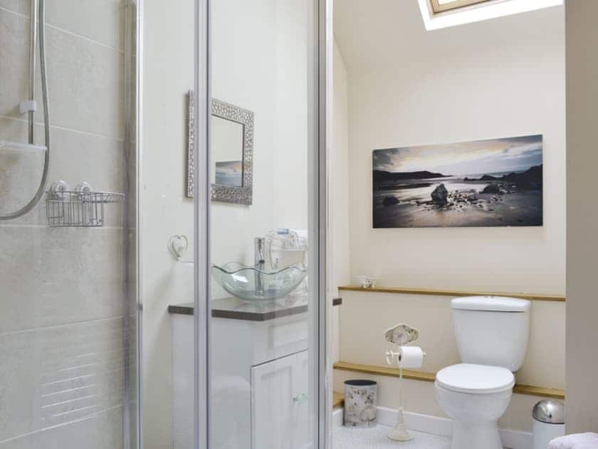 Family bathroom with shower cubicle and toilet | Buddileigh Farm, Betley, near Nantwich