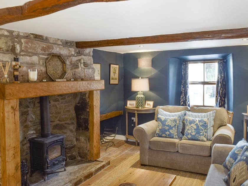 Welcoming living room with wood burner in feature fireplace | Windy Nook, Pooley Bridge