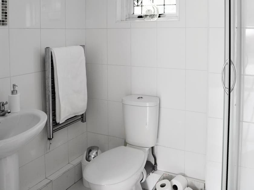 Shower room with shower cubicle and toilet | The Chicken Shed - Dynes Farm, Bilsington, near Ashford