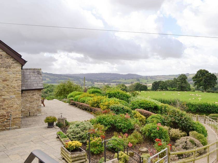 View over the patio and gardens | White Hill Farm Cottage, Wonastow, near Monmouth
