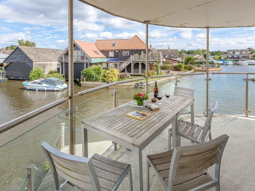 Wonderful balcony area with riverside views | Waterside - The Boathouse, Wroxham, Norwich