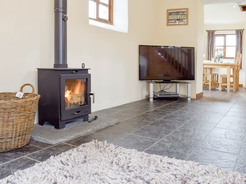 Wood burning stove within living room | Bryncrwn Cottage, Llanfarian, Aberystwyth
