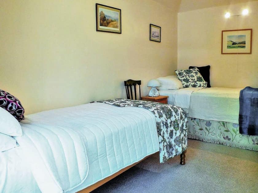Cosy bedroom with twin beds | Gullieside Cottage, Kirkandrews, near Kirkcudbright