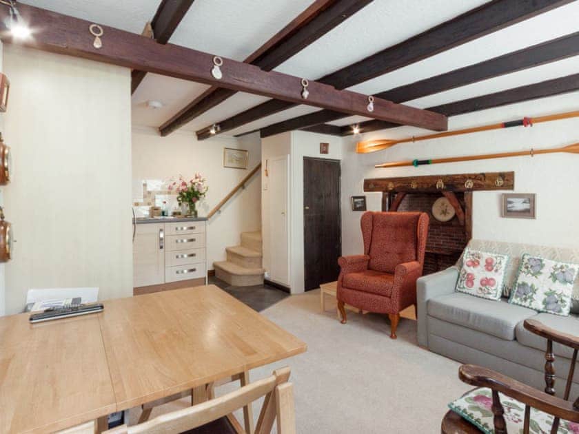Spacious open plan living space with beamed ceiling | Cobbles, Salcombe