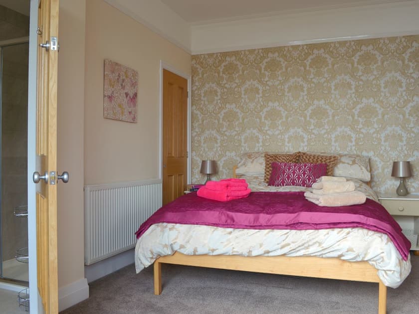 Elegant bedroom with king-size bed and en-suite | The Moorings, Grange-over-Sands