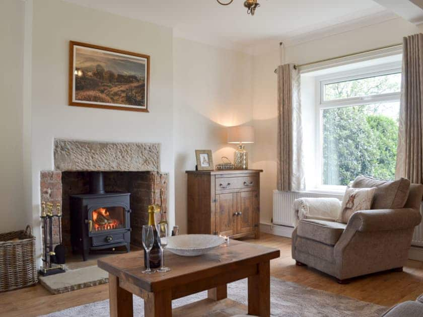 Living room with wood burning stove | Lings Farm Cottage, Temple Normanton, near Chesterfield