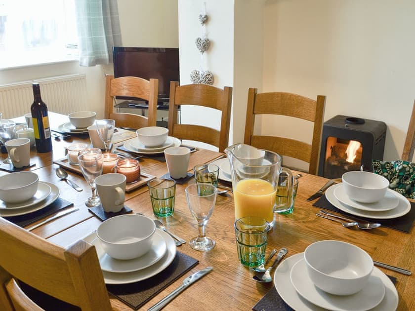 Ideal dining room with bio-ethanol stove | Bryn Boda, Nantglyn, near Denbigh