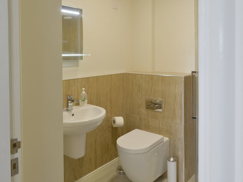 Shower room with shower cubicle, toilet and basin | Swallow View - Jackson Road, Matlock