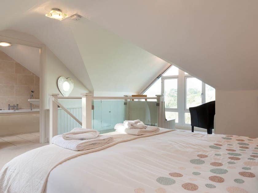 Spacious bedroom with en-suite and superb river and country views | The Promenade Deck, Kingswear