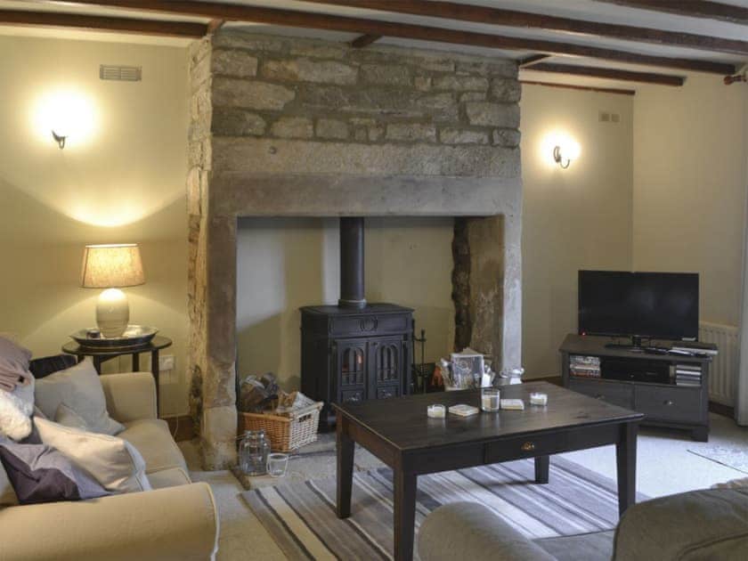 Cosy living room with wood burner | Blue House Cottage, Elsdon