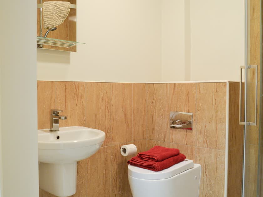 Shower room with shower cubicle, toilet and basin | Skylark View - Jackson Road, Matlock