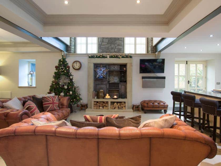 Delightful open plan living space at Christmas | Old Chapel House, Barnoldswick
