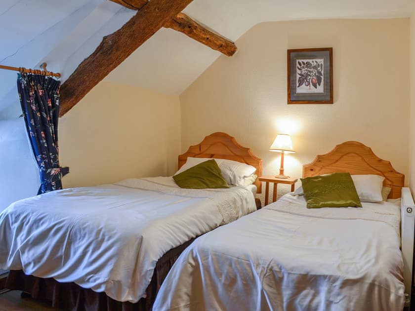 Charming twin bedded room with exposed woodwork | Hen Hafod, Bala