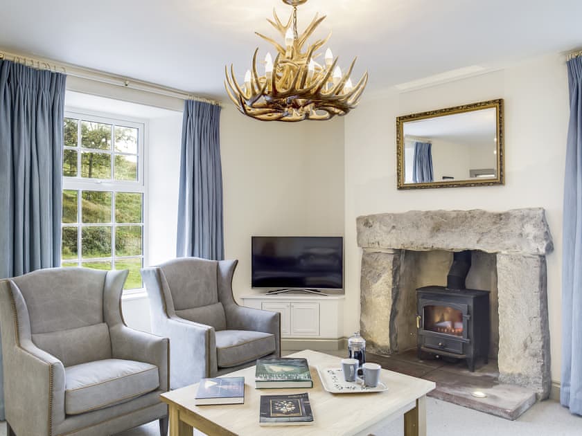 Characterful stone fireplace in living room | Blairinnie - Barwhillanty Estate, Parton, near Castle Douglas