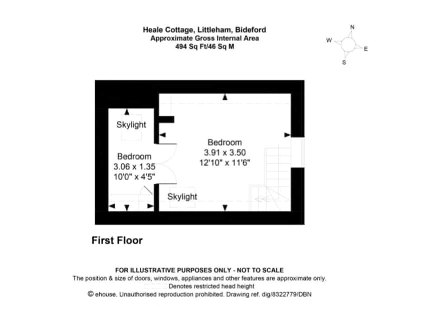 Floor plan of first floor | Heale Cottage, Littleham, near Bideford