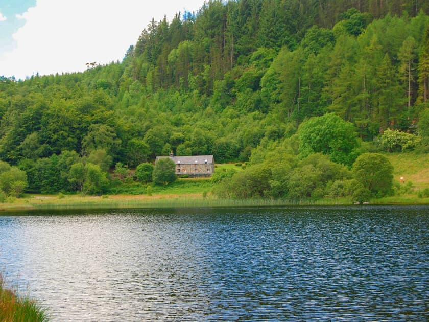 View of the cottage frpm across Lake Gerionydd | Ty Newydd, Llyn Geirionydd, near Llanrwst