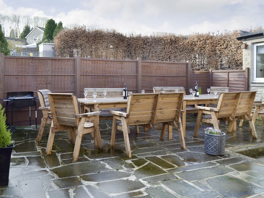 Patio with outdoor furniture and BBQ | Wyedale, Bakewell
