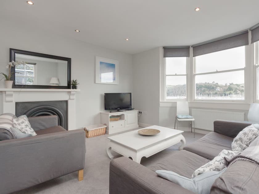 Spacious living/ dining room with wonderful views over River Dart | Bayards View, Apartment 3, Dartmouth