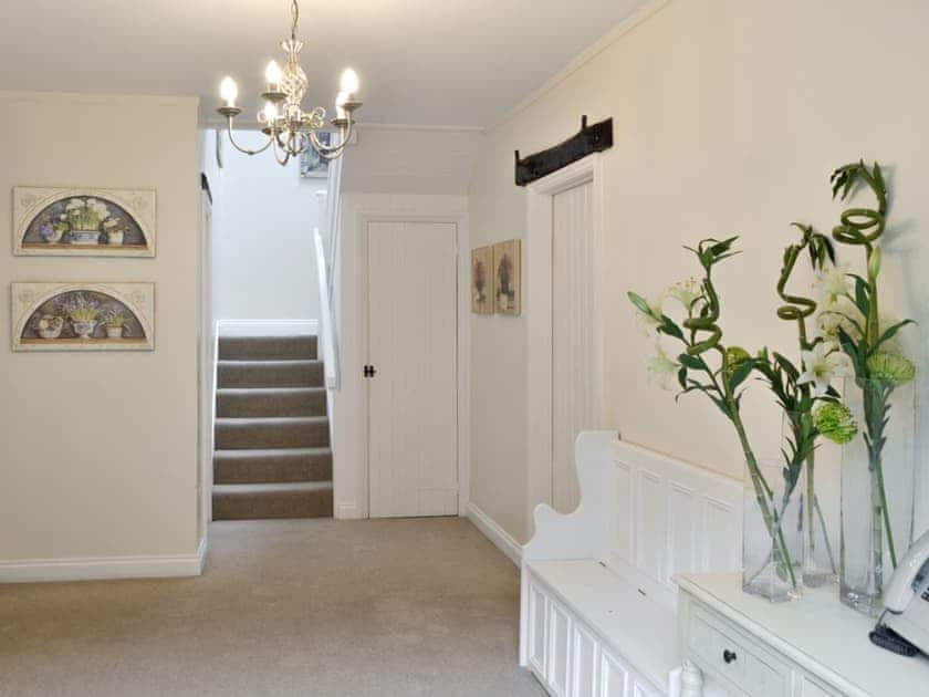 Main entrance hall and stairs to first floor | Dray Cottage, East Allington, near Totnes