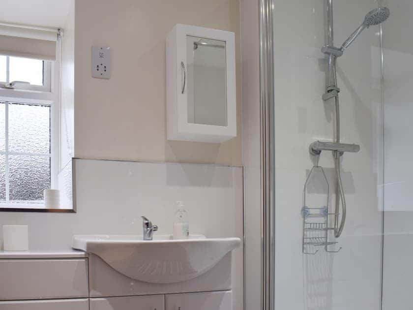 Shower room with walk in shower and heated towel rail | Sycamore Cottage, Borrowby, near Staithes