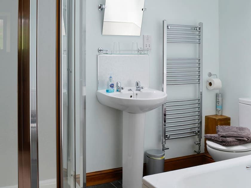 Bathroom with shower cubicle and heated towel rail | Mill Barn, Hebden near Grassington
