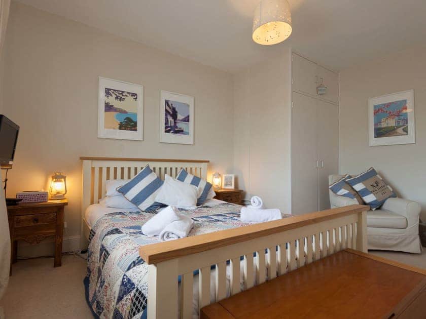 Relaxing double bedroom with stunning views of the River Dart , the Higher Ferry, Steam Railway and Totnes Ferry  | Sandquay View, Dartmouth