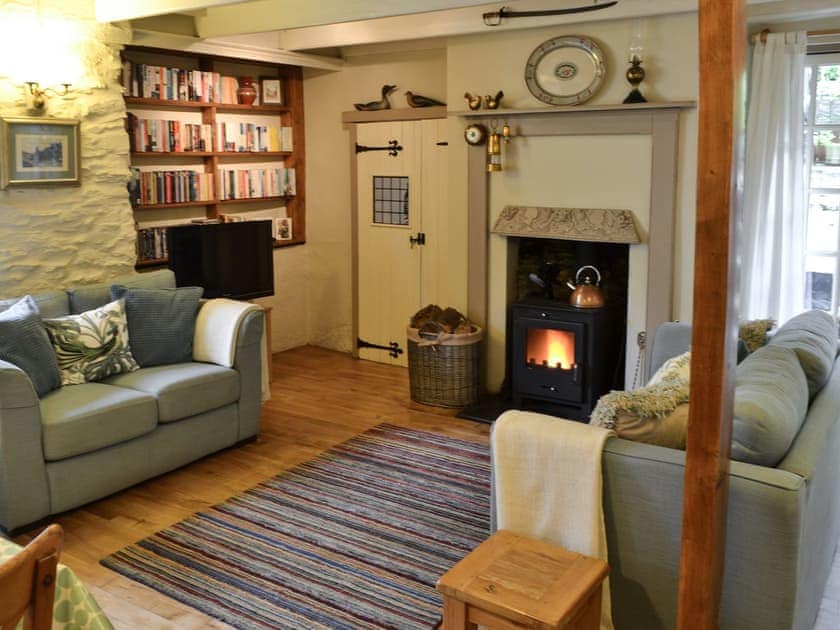 Living room with dining area & wood burner | Fairmaiden, Polruan-by-Fowey