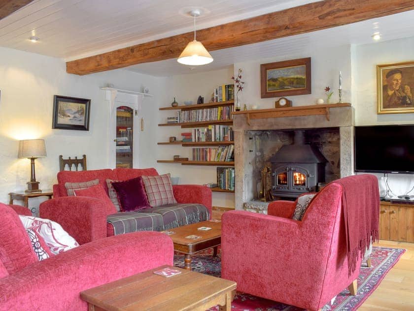 Delightful living room with cosy multi-fuel burner | Cam Cottage, Kettlewell, near Grassington