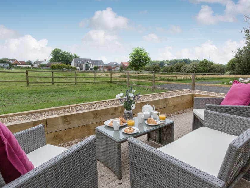 Sitting out area with lovely views | Sherwood Forest Lodge 1 - Sherwood Forest Lodges, Kings Clipstone, near Mansfield
