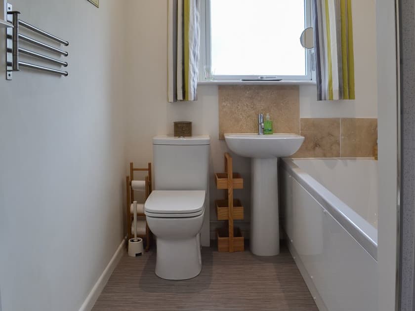Bathroom with bath, shower cubicle and toilet | Sea La Vie, Mundesley, near North Walsham