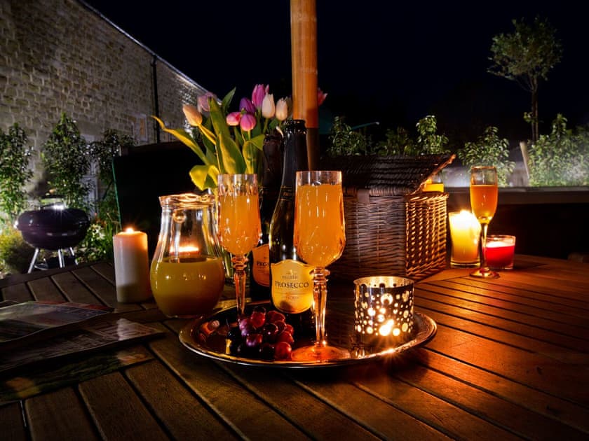 Patio area with evening illumination | Holly Cottage, Harwood Dale, near Scarborough