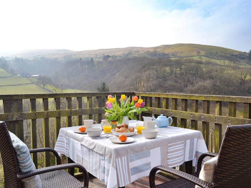 Terrace area with magnificent views over the Cambrian Mountains | Penroc - Ty Mari-Penroc, Cwmystwyth, Aberystwyth