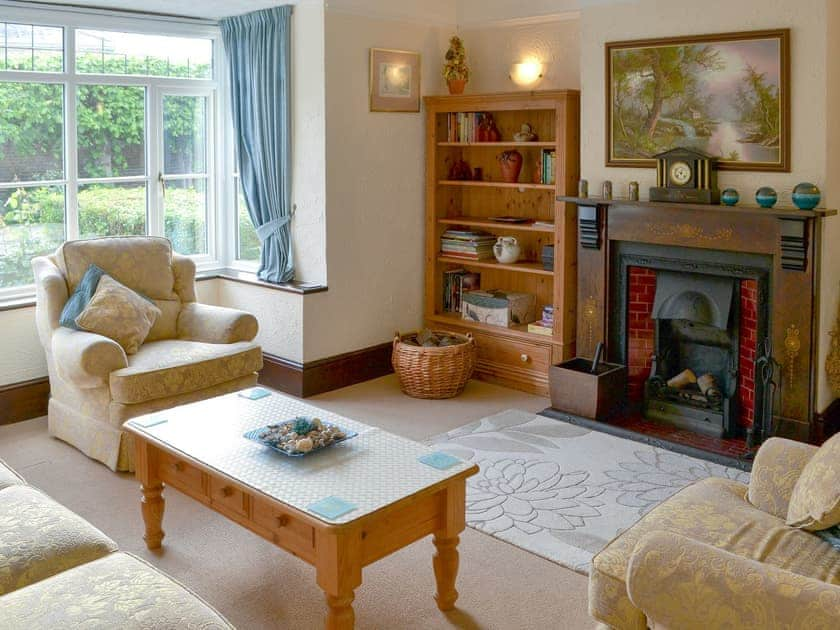 Cosy living room with an open fire | Half Moon Cottage, Martham, near Winterton