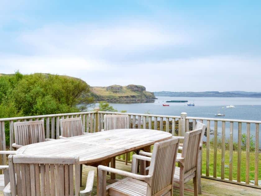 Sitting out area with wonderful bay views | Shelduck House, Portnalong, Isle of Skye