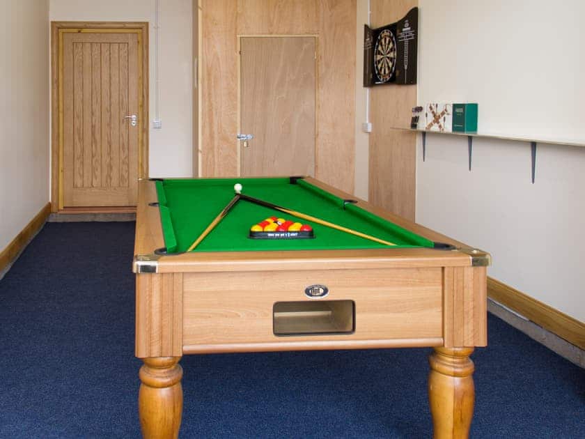 Games room with pool table.  Currently there is no dartboard | Seascape - Seascape Cottages, Southerness, near Dumfries