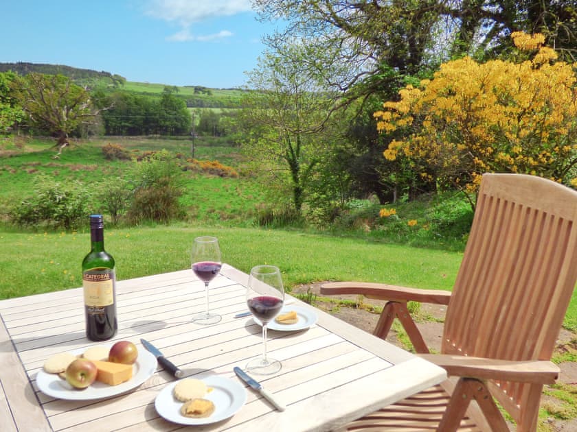 Sitting-out-area with wonderful countryside views | Little Boreland, Gatehouse of Fleet