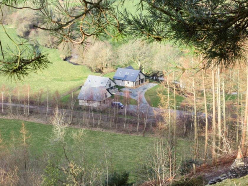 Lodges from high ground | Mill Race Lodges - Lodge 2, Llangunllo nr. Knighton