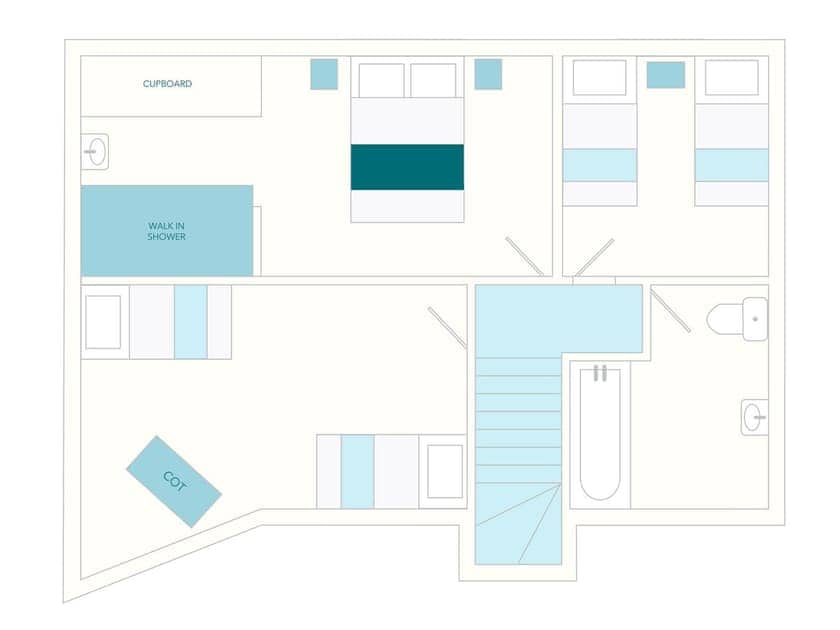 2 Salle Cottage Floor Plan - First Floor | Tuckenhay Mill - 2 Salle Cottage, Bow Creek, between Dartmouth and Totnes