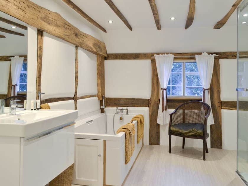 Modern fitted bathroom with traditional heritage features | Friary Cottage, Ludlow